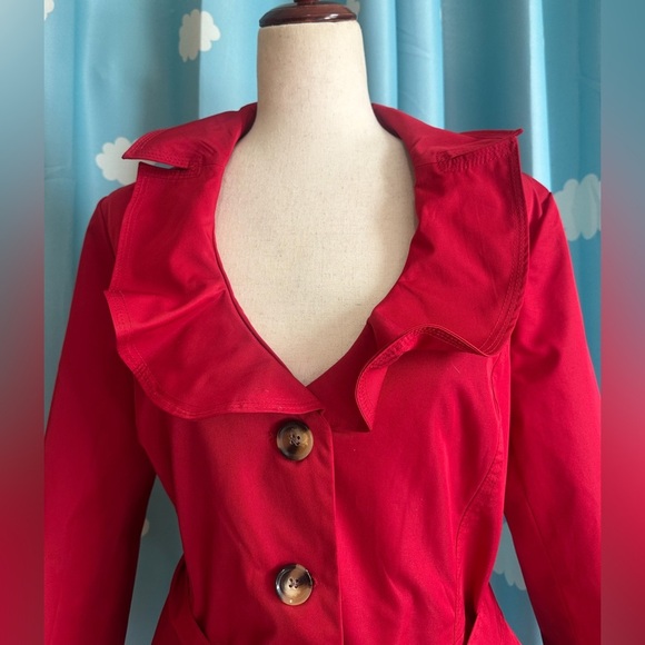 Sandro Studio red ruffle trench coat-L - Picture 3 of 7